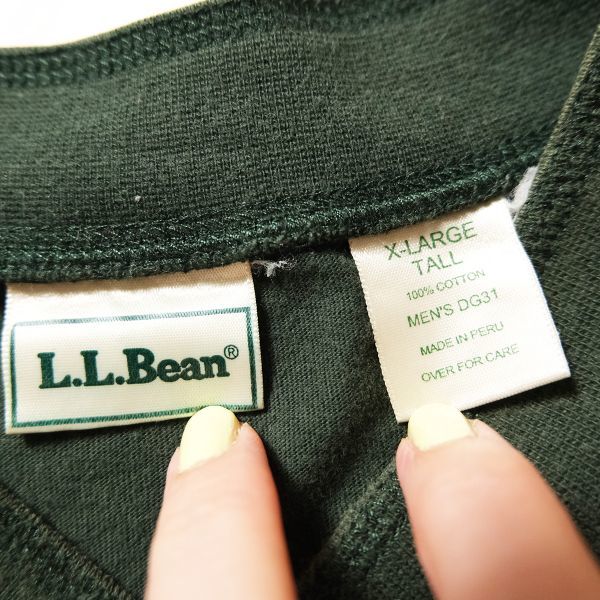 90's LLビーン ヘンリーネック ロングスリーブ コットン Tシャツ 長袖 (XL) 緑 無地 ロンT 90年代 旧タグ オールド LLBEAN アウトドア_画像7