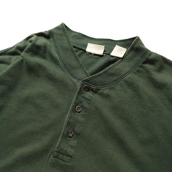 90's LLビーン ヘンリーネック ロングスリーブ コットン Tシャツ 長袖 (XL) 緑 無地 ロンT 90年代 旧タグ オールド LLBEAN アウトドア_画像6