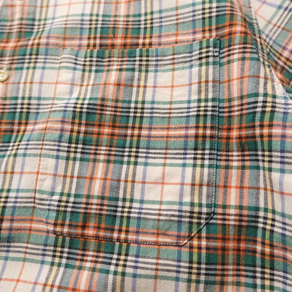 80's バナナリパブリック タータンチェック コットン ボックスシャツ 半袖 (M) 緑×オレンジ系 バナリパ 80年代 旧タグ オールド_画像4