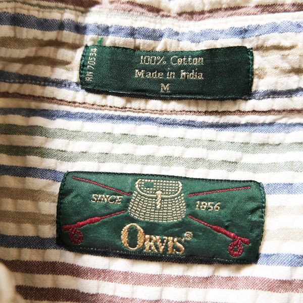 90's オービス ORVIS マルチカラー ストライプ シアサッカー コットン シャツ 長袖 (M) ロングスリーブ 90年代 旧タグ オールド アウトドア_画像8