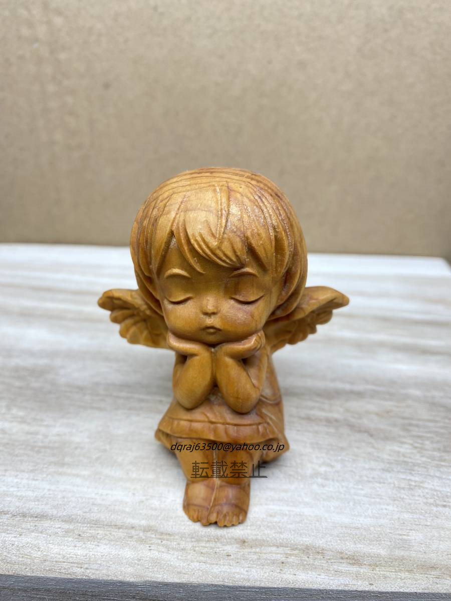 特価！天使の置物 人形 木彫り細密彫刻 木造木彫 少女 置物 インテリア小物 _画像1