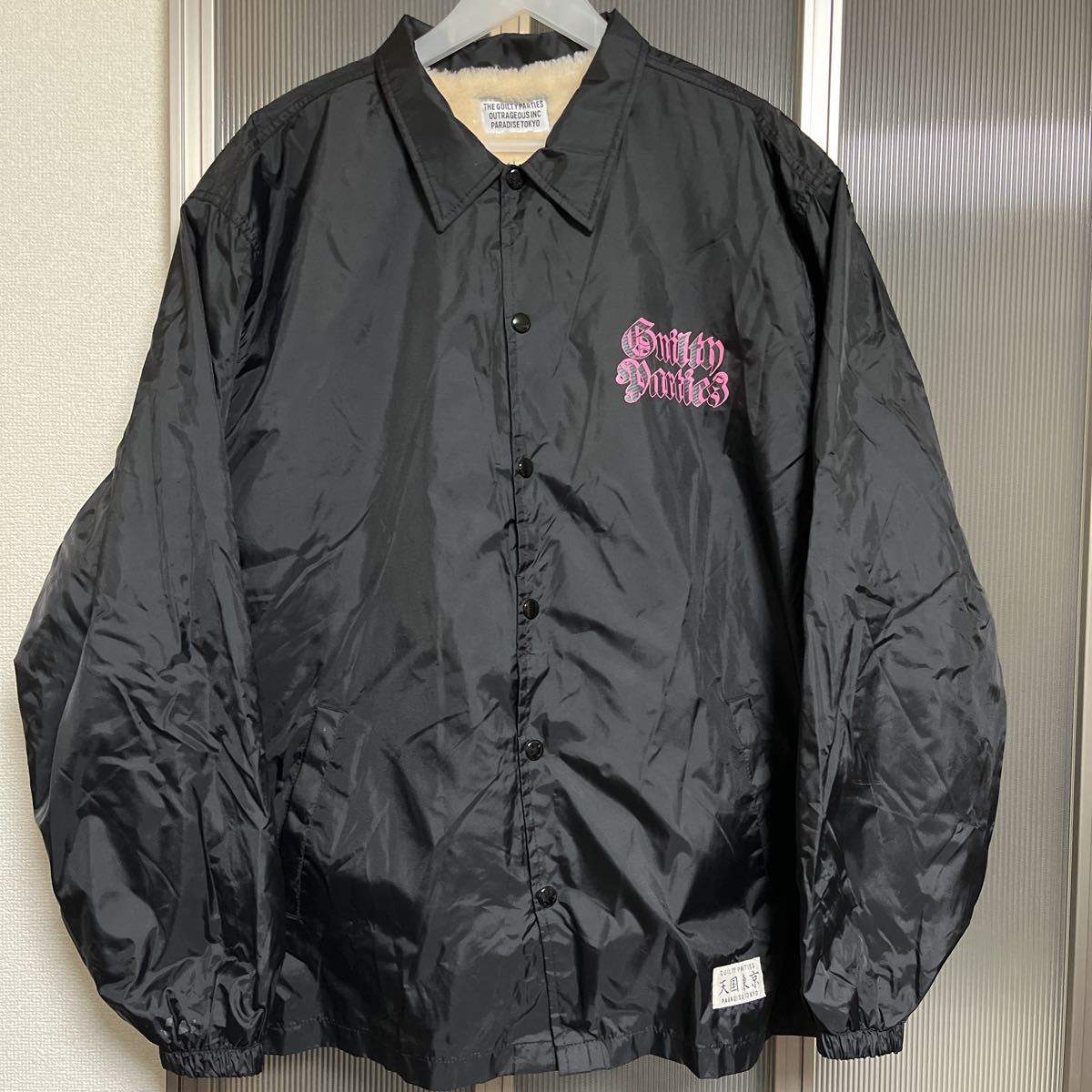  WACKOMARIA ワコマリア 裏ボア ナイロン コーチ ジャケット ブラック ロゴ プリント jacket Black size XL 天国東京_画像1