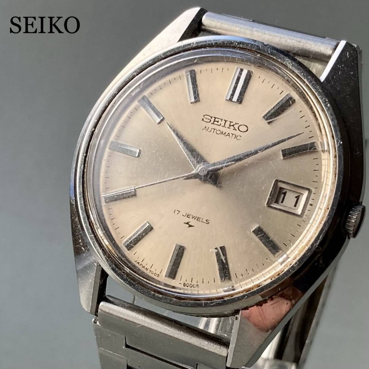 【動作品】セイコー SEIKO 腕時計 1972年 手巻き メンズ デイト ケース径36㎜ 男性 ウォッチ ラウンド型 シルバー