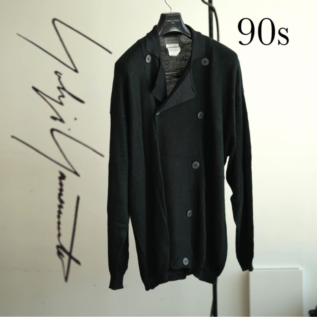 90s Yohji Yamamoto POUR HOMME シルク ダブル ニット ジャケット カーディガン ヨウジヤマモト プールオム セーター デザイン_画像1