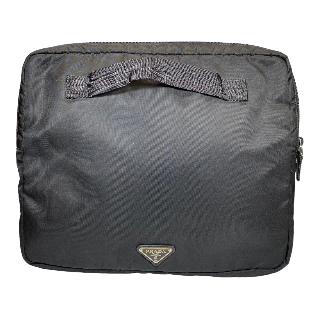 PRADA プラダ クラッチバッグ セカンドバッグ PCケース 手持ち鞄 三角プレート ロゴ ナイロン ブラック 黒