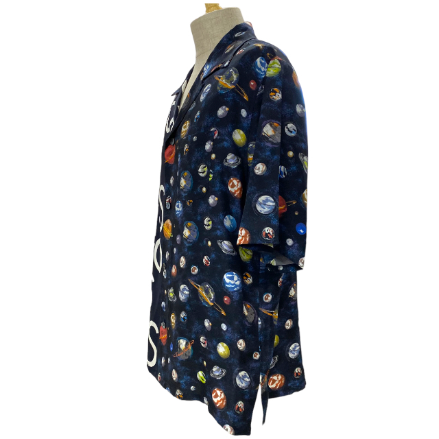 LOUIS VUITTON Louis Vuitton RM191M 19SS Galaxy open color silk shirt short sleeves tops planet Logo navy [ size XXL]