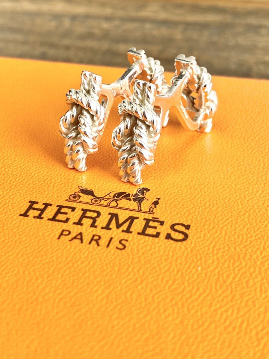 ☆超希少美品☆ 鏡面磨き仕上げ HERMES エルメス ヴィンテージ ヌー ロープ カフリンクス カフス カフスボタン 送料無料 Ag925_画像3