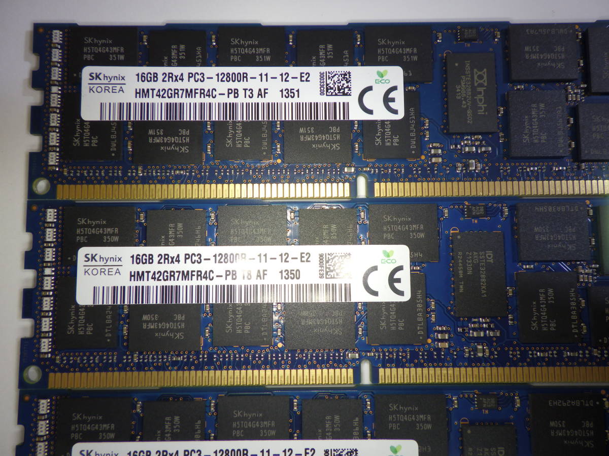 サーバー SKhynix KOREA 16GB 2Rx4 PC3-12800R-11-12 HMT42GR7MFR4C-PB 16GB x4枚=合計64GB 動作確認済み#874W23_画像3