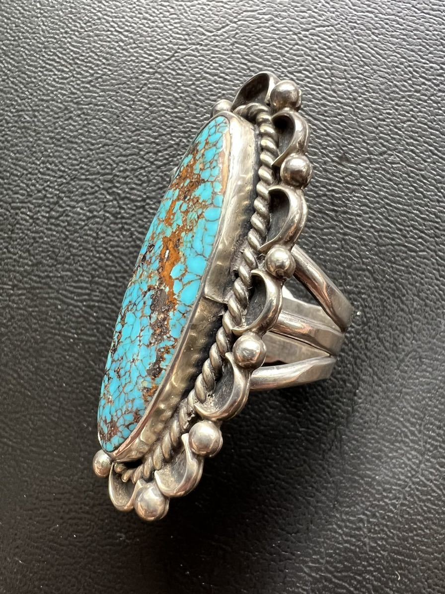 NAVAJO [OLD PAWN]1970\'s Nevada Blue Turquoiseneba double -* turquoise ring 20 number Indian jewelry Navajo ho pi