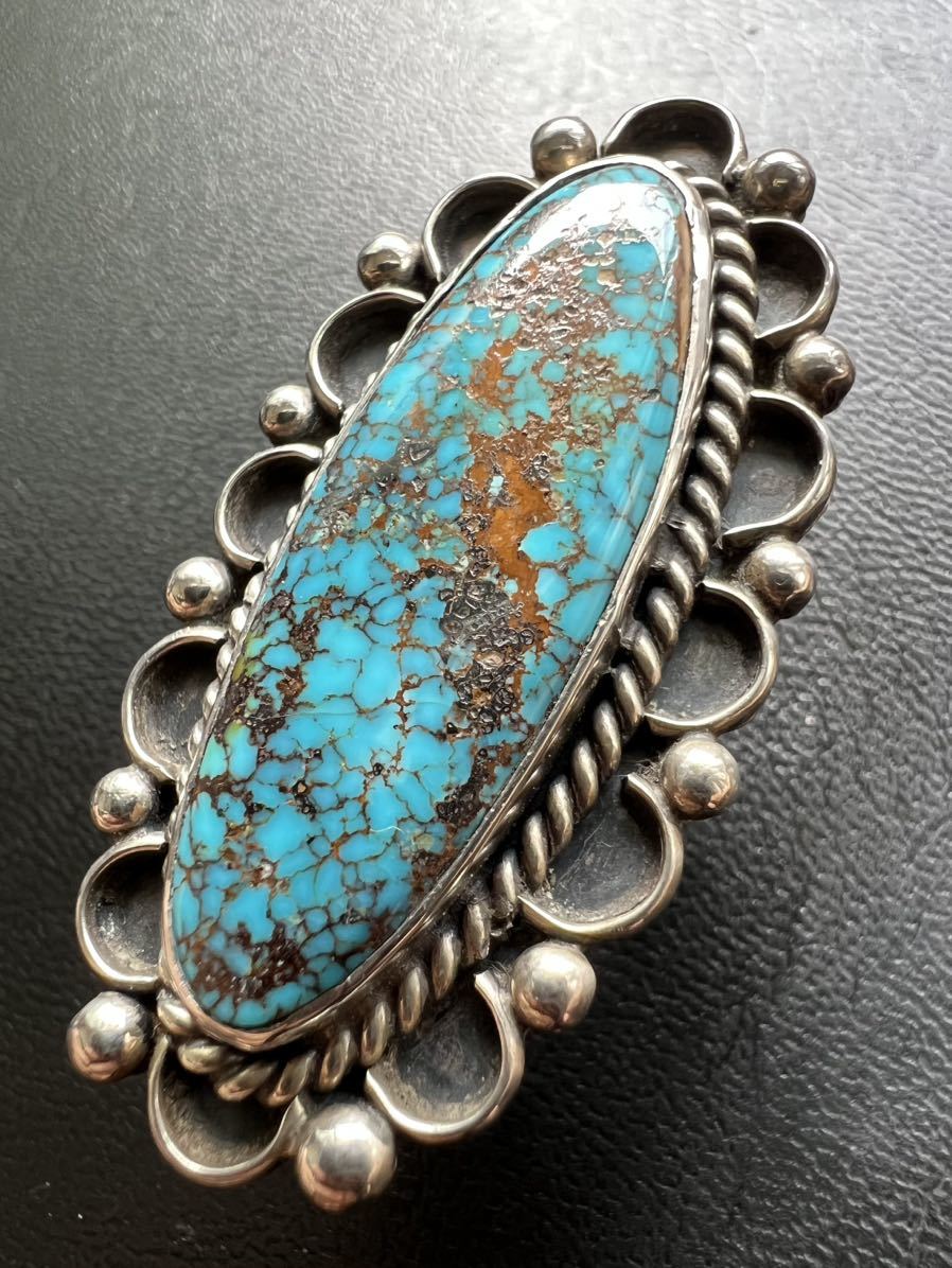 NAVAJO [OLD PAWN]1970\'s Nevada Blue Turquoiseneba double -* turquoise ring 20 number Indian jewelry Navajo ho pi