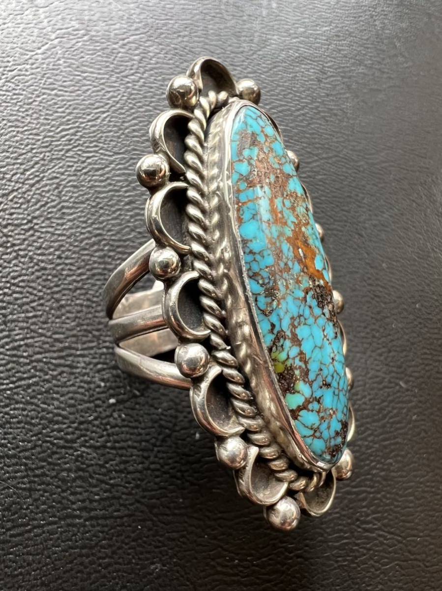 NAVAJO [OLD PAWN]1970\'s Nevada Blue Turquoiseneba double -* turquoise ring 20 number Indian jewelry Navajo ho pi