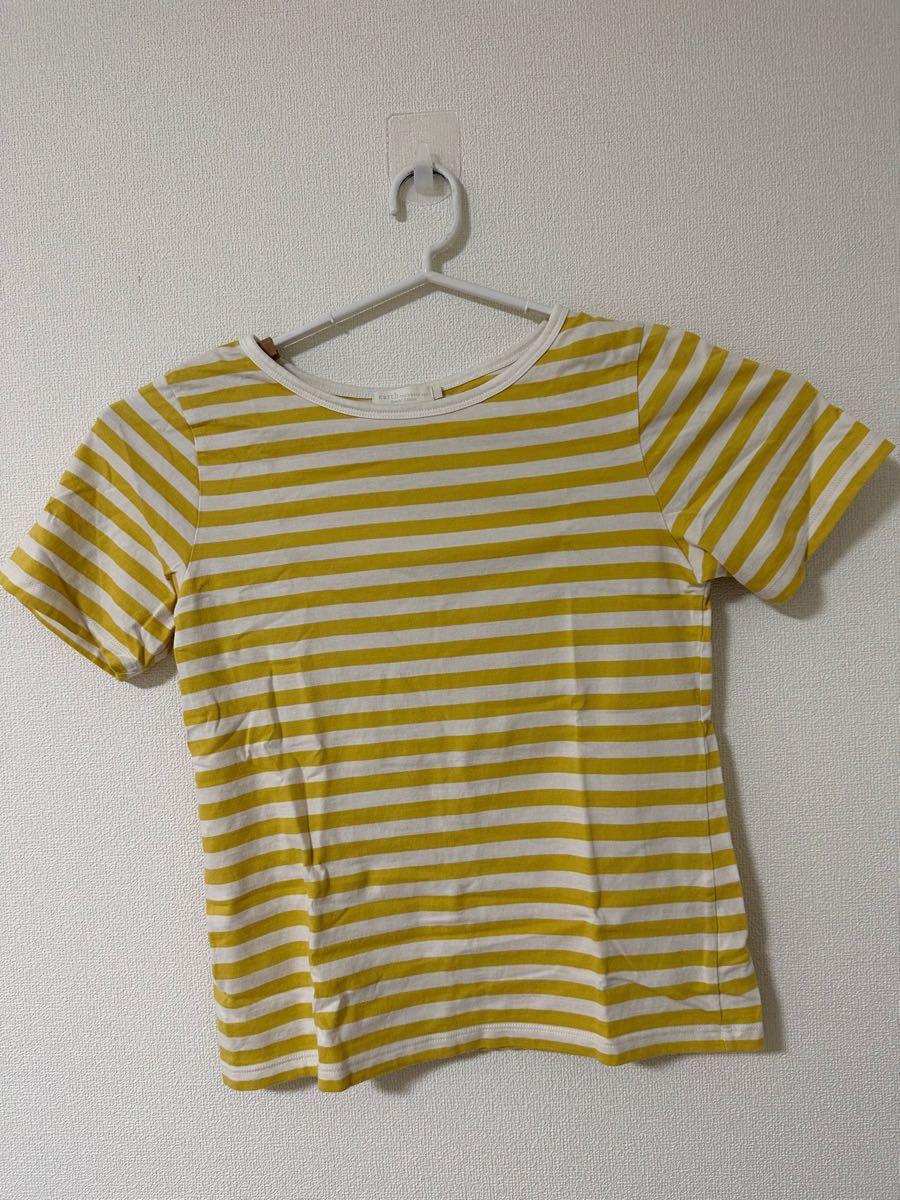 アースミュージックアンドエコロジー　ボーダー　黄色　Tシャツ　半袖 ボーダーTシャツ