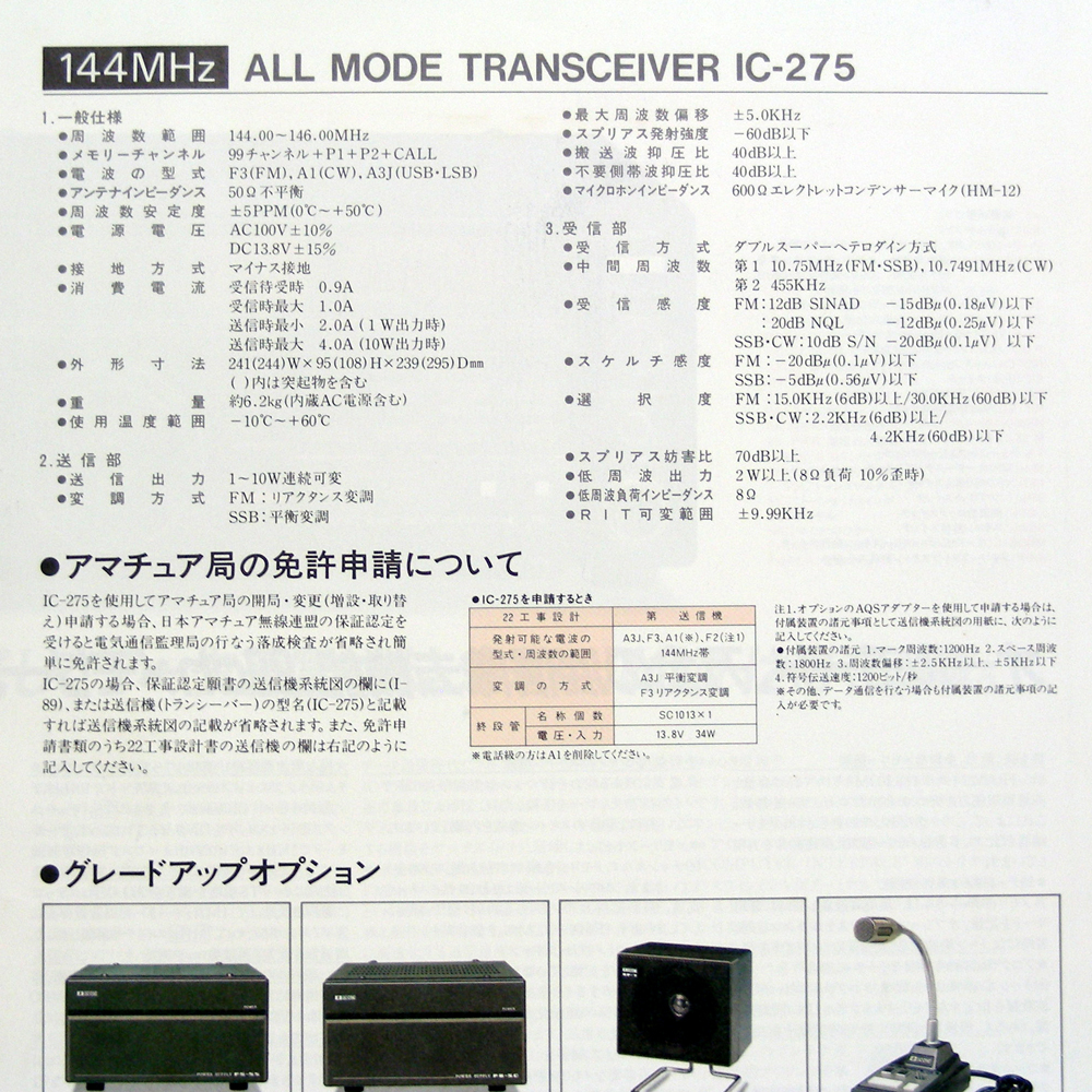 * catalog only * Icom [IC-275]1986 year Showa era 61 year 10 month VHF ALL MODE TRANSCEIVER anonymity delivery / free shipping 