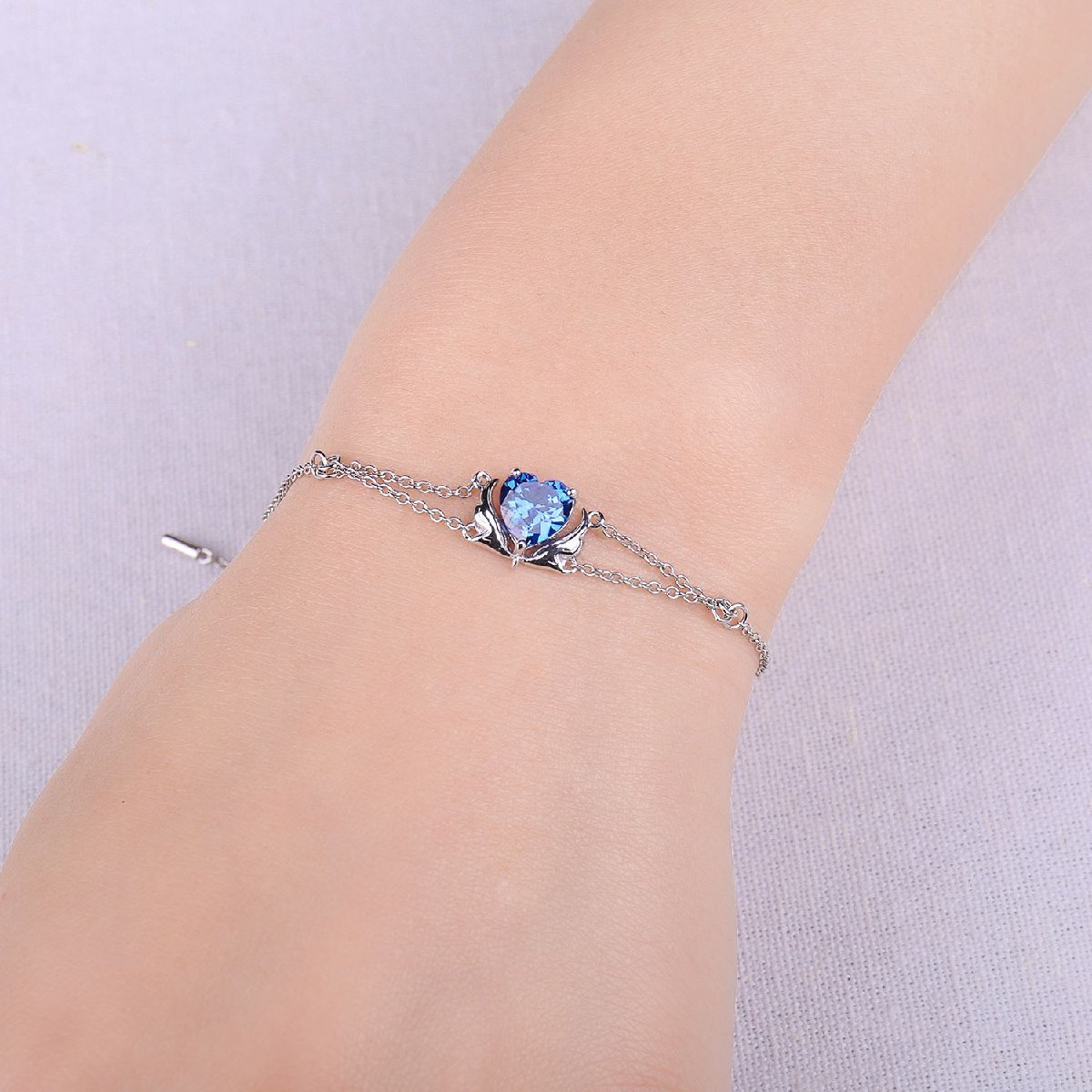 美品 青 ブレスレット リング 指輪 ブルー レディース 羽根 LOVE
