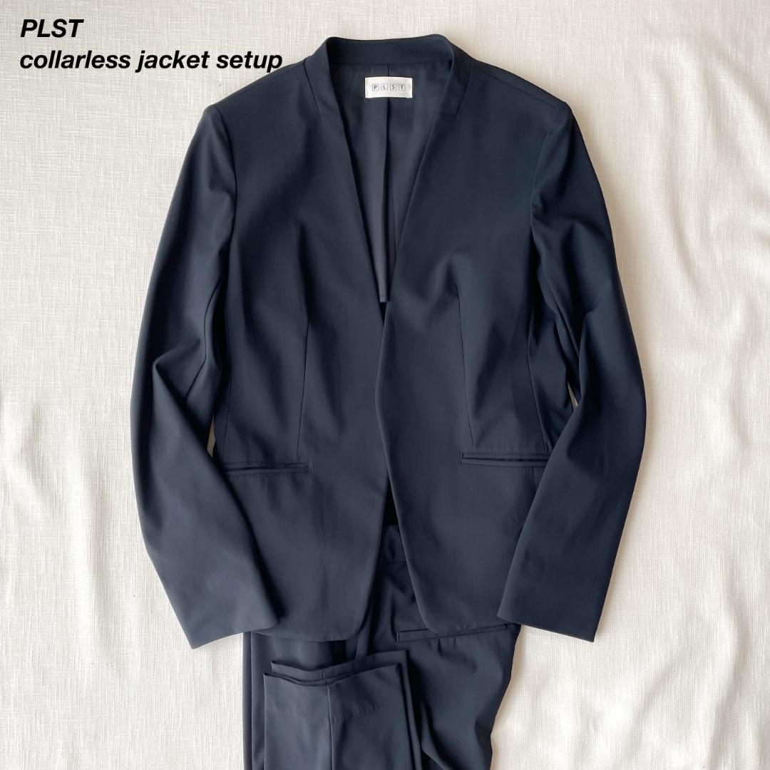 プラステ セットアップ ノーカラー パンツ スーツ ネイビー M - スーツ