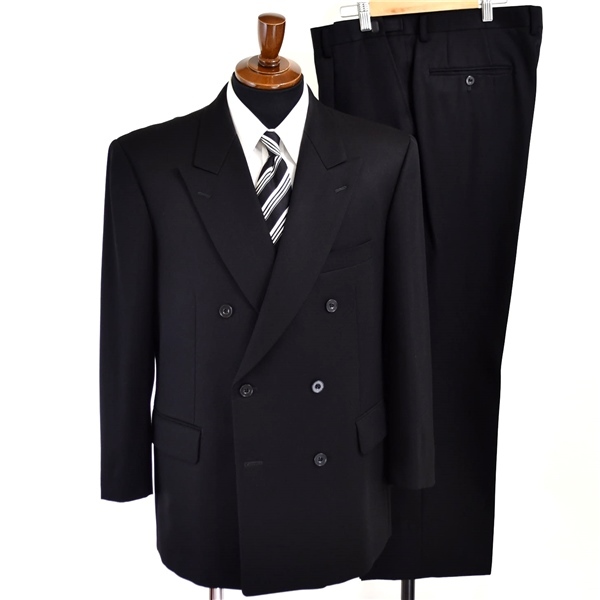 3SH058] brand unknown made in Japan do-meru semi formal 6. button double-breasted suit spring autumn unlined in the back black BB4 XL ceremonial occasions formal 