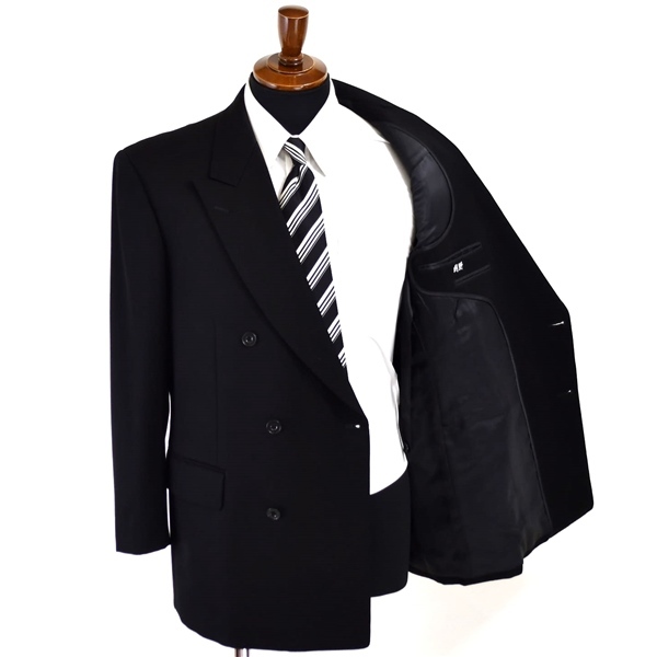 3SH058] brand unknown made in Japan do-meru semi formal 6. button double-breasted suit spring autumn unlined in the back black BB4 XL ceremonial occasions formal 