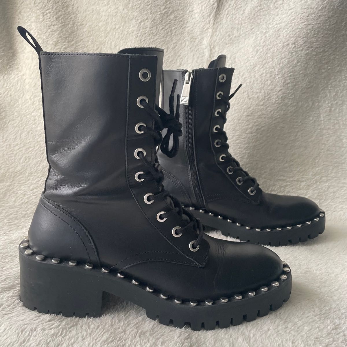ZARA ブーツ サイドゴア ブラック ザラ ジップ 厚底ブーツ サイド