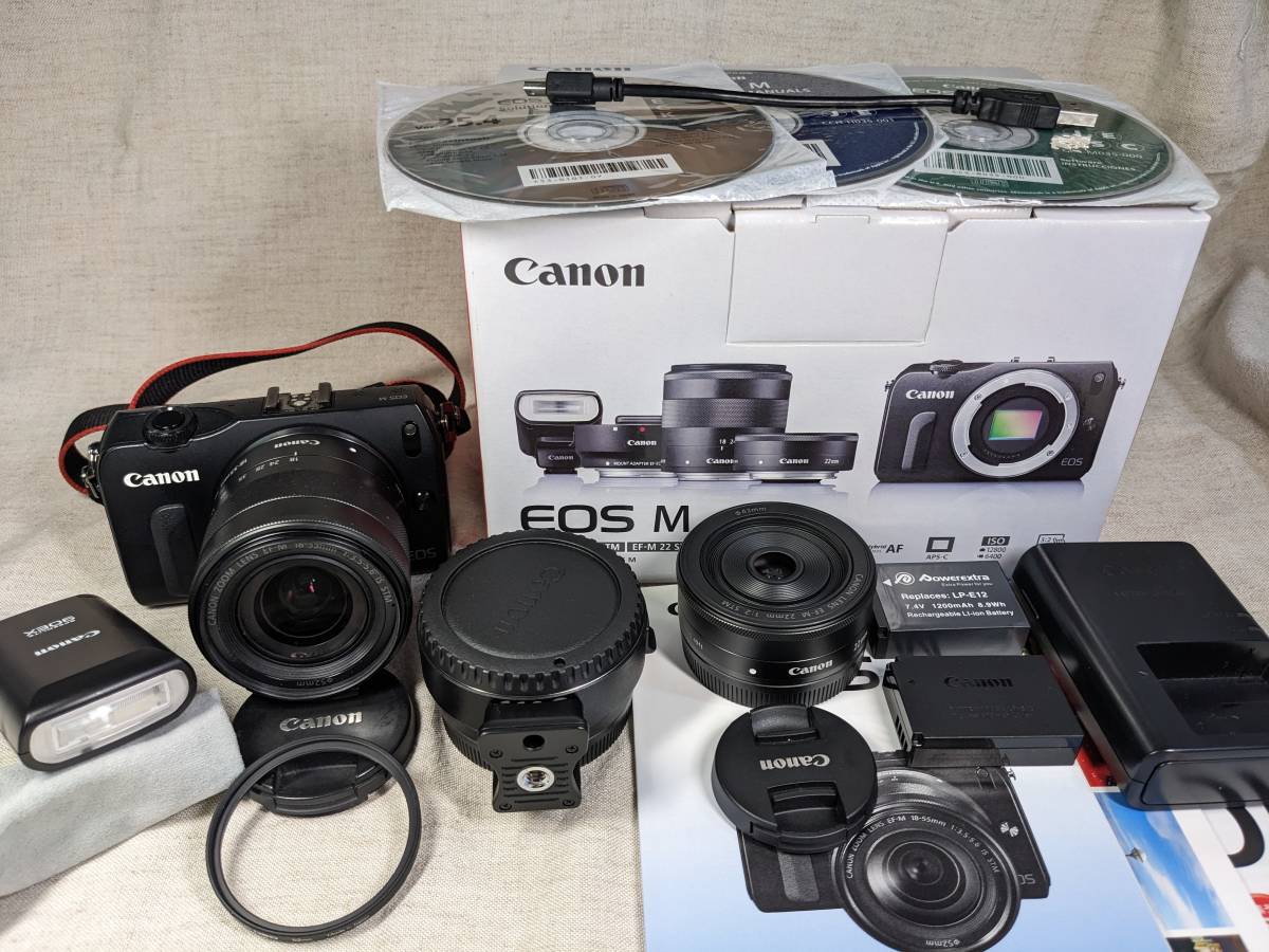 送料無料】 Canon スペアバッテリー付き 中古品 ブラック ダブルレンズ