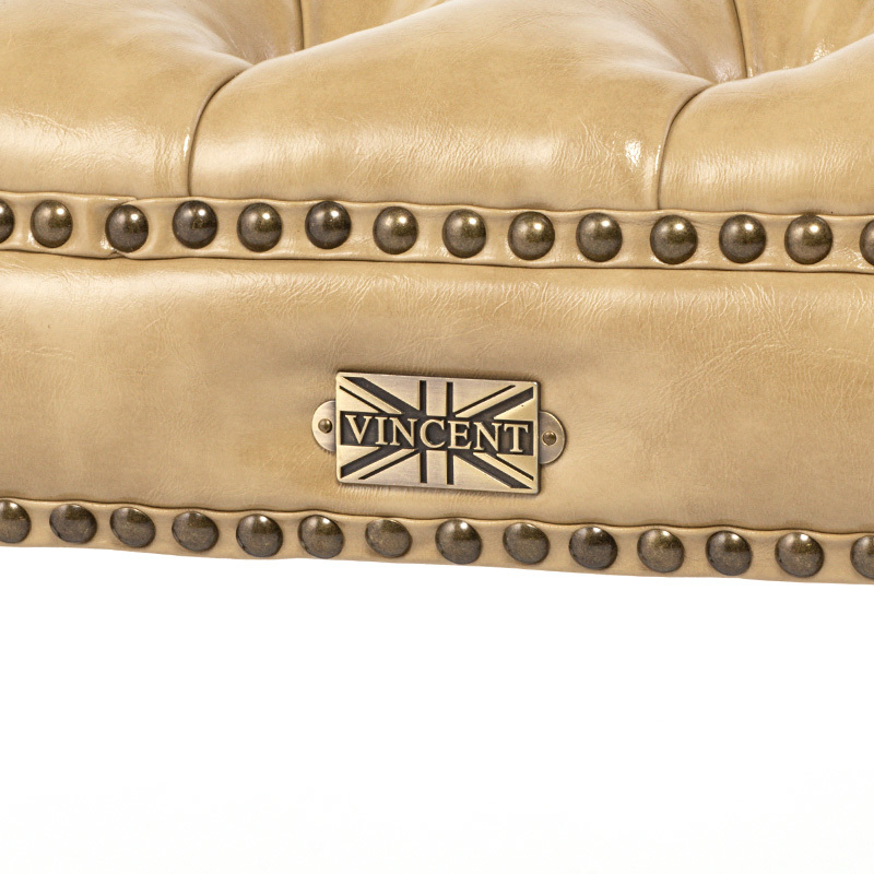 スツール オットマン チェア 椅子 Mサイズアンティーク調 1.5人掛け チェスターフィールド ベージュ 合皮 木製 VINCENT 9004-M-5P89B_画像8