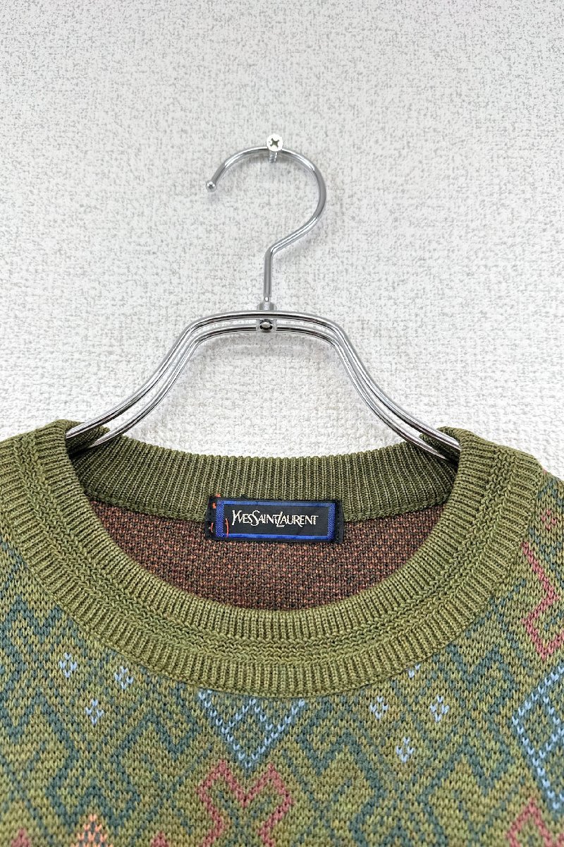 YVESSAINTLAURENT sweater イヴサンローラン セーター ニット 総柄 グリーン ヴィンテージ_画像3