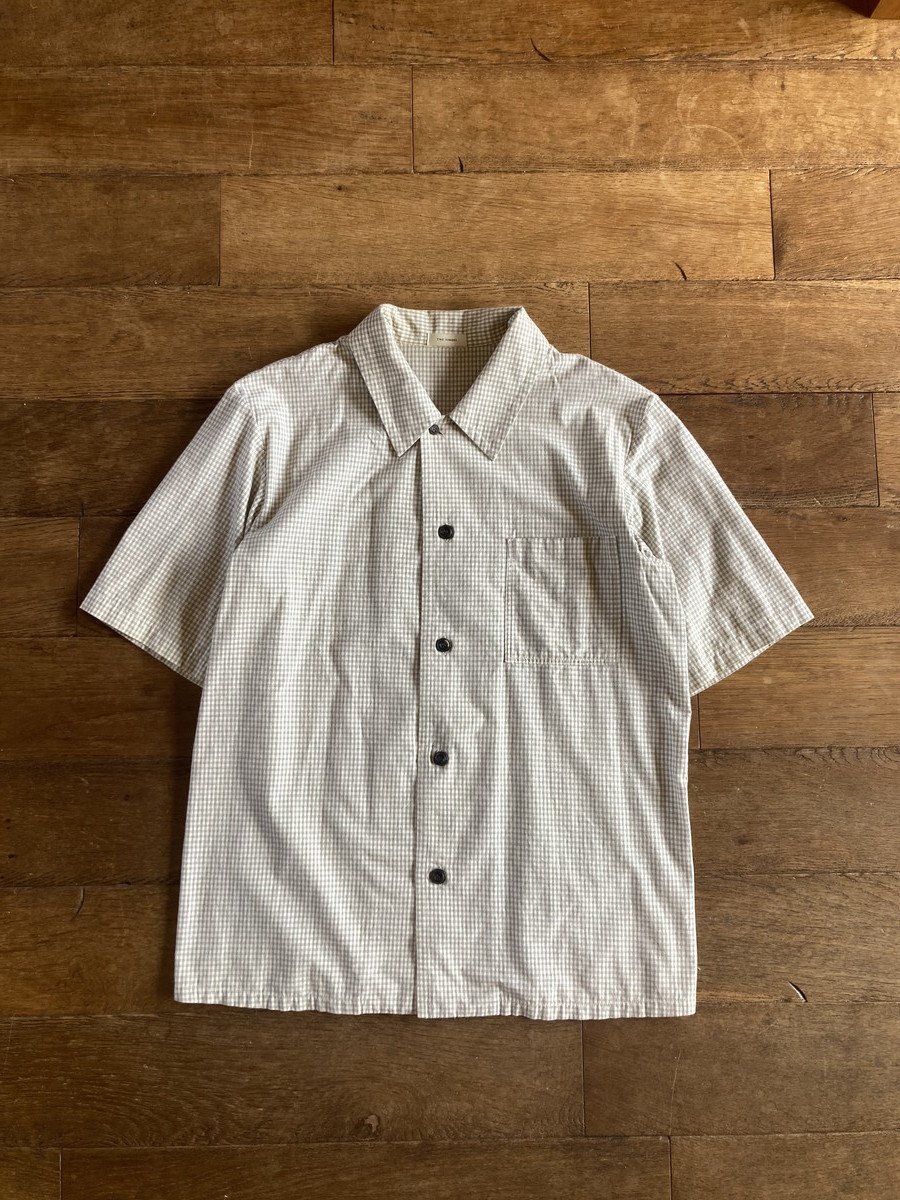 20ss THE HINOKI ヒノキ オーガニックコットン ポプリン チェック 半袖シャツ 1 ホワイト