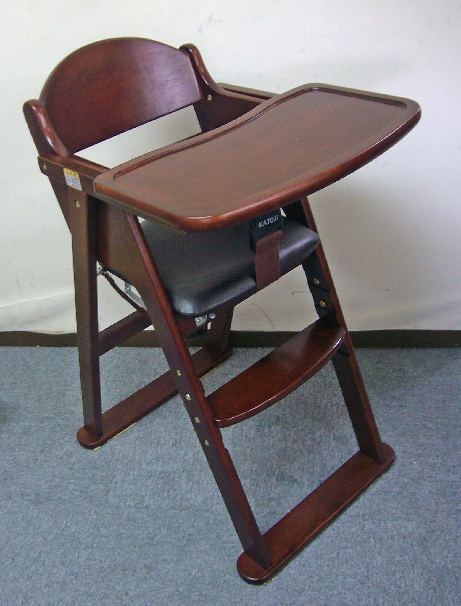 *KATOJI Kato ji wooden high chair baby chair step switch 4 step Brown [22501]used goods *