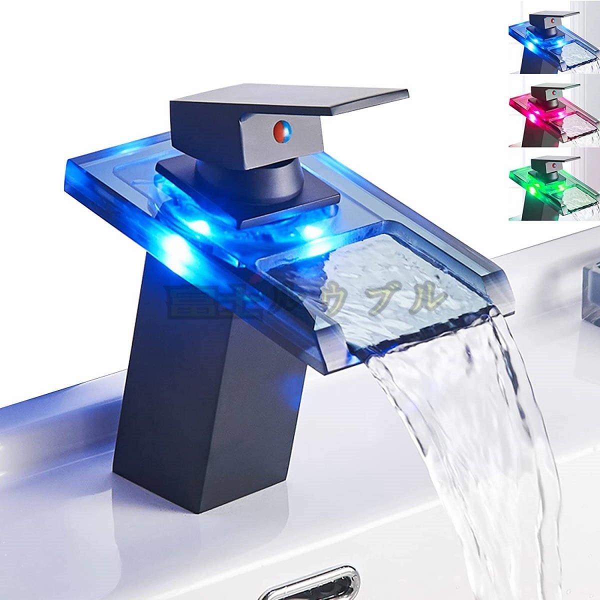 蛇口 3色LED 水栓 洗面台 水流発電 冷熱混合水栓 トイレ 立水栓 手洗いボウル用 キッチン 手洗い バス 温度センサー付 3.1cm-4.0cm