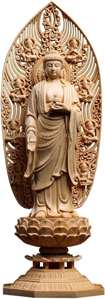 阿弥陀如来 仏壇仏像 置物 西方三聖 桧木製 祈る 厄除け 守り本尊 大きい蓮の花の台座