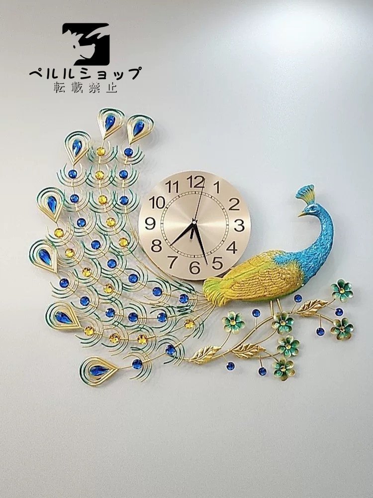 クジャク 壁掛け時計 家庭用 ホテル柱時計 飾り 時計 創意 - 掛時計/柱時計
