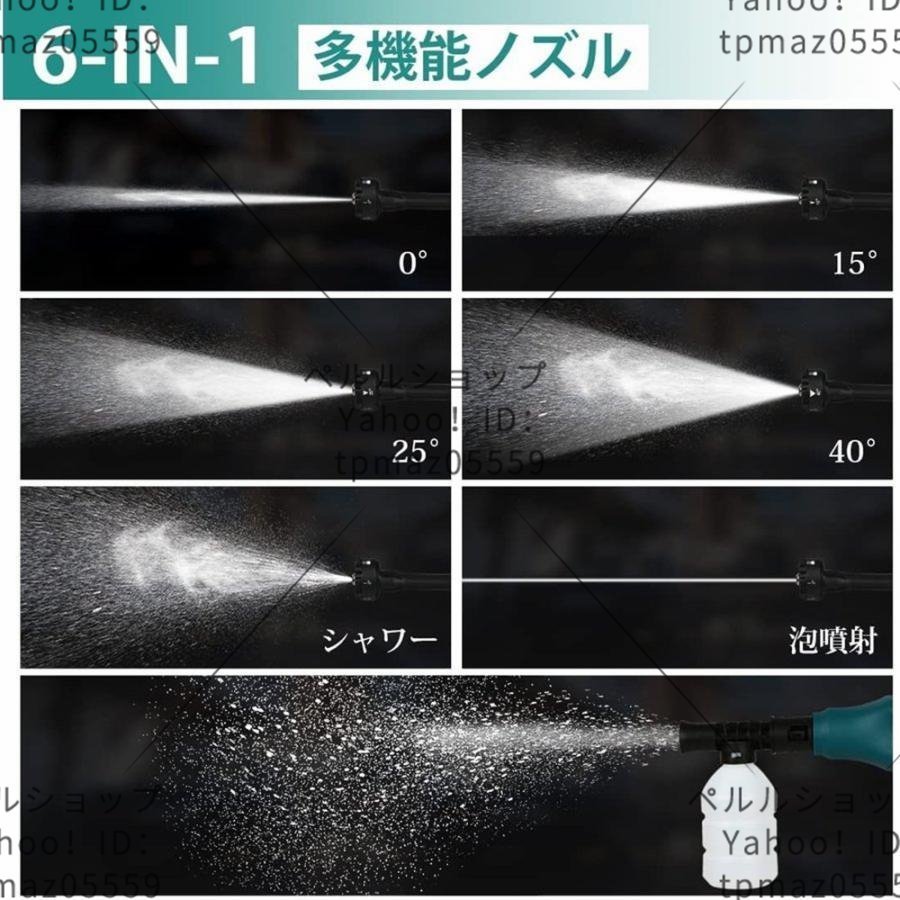 充電式高圧洗浄機 家庭用 洗車機 強力噴射 6種類ノズル コードレス ブラシレスモーター搭載 軽量 愛車 庭 窓 外壁などを清浄_画像6