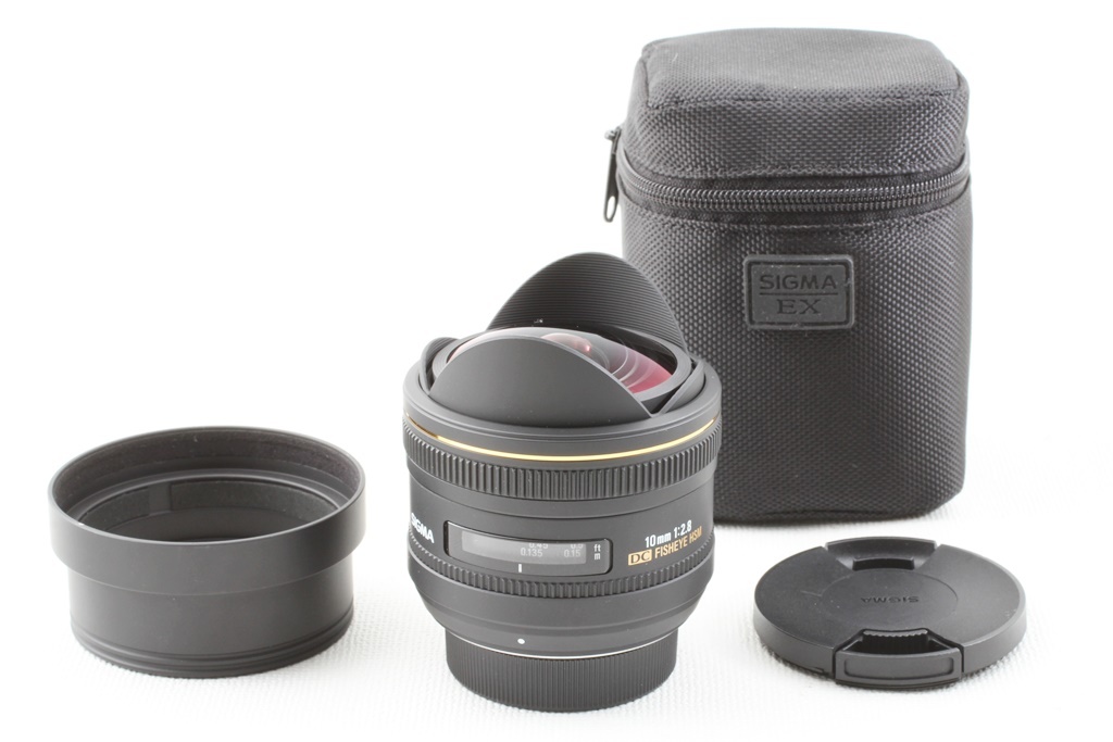 極上品◆SIGMA シグマ 10mm F2.8 EX DC FISHEYE HSM Nikon ニコン◆魚眼レンズ/a-9923_フード、ケース付きの大人気レンズ！