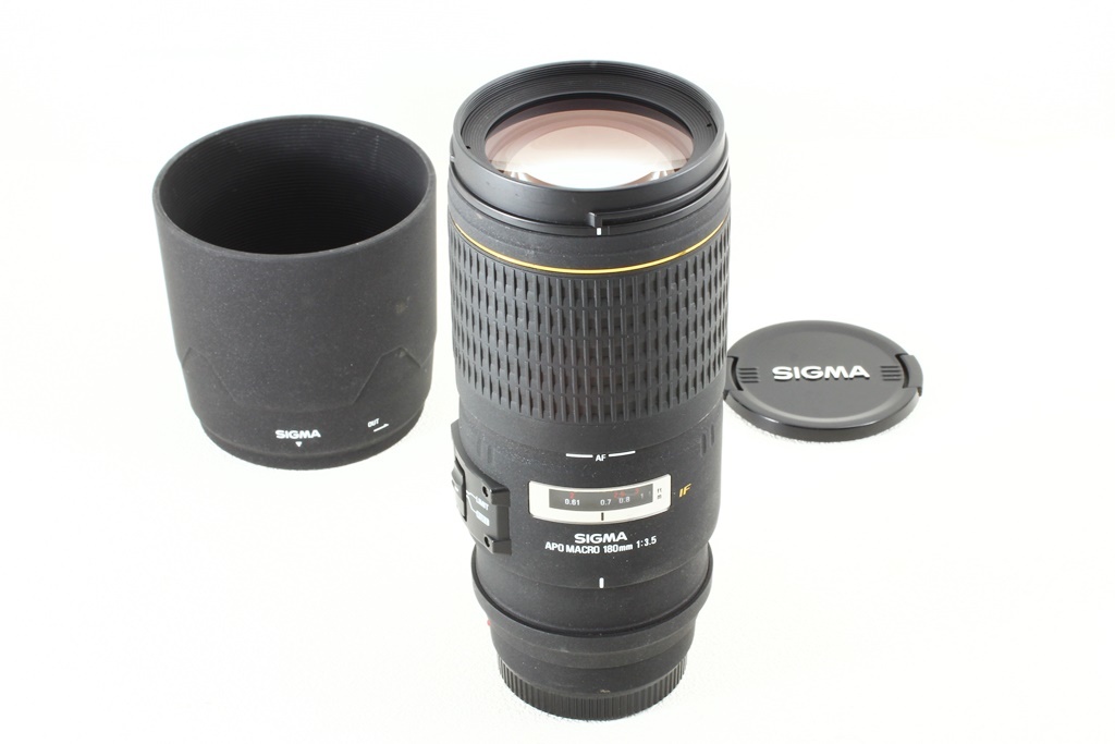 極上品◆SIGMA シグマ AF APO MACRO 180mm F3.5 EX IF Minolta ミノルタ◆望遠レンズ/A1860_専用フード付きの大人気レンズ！