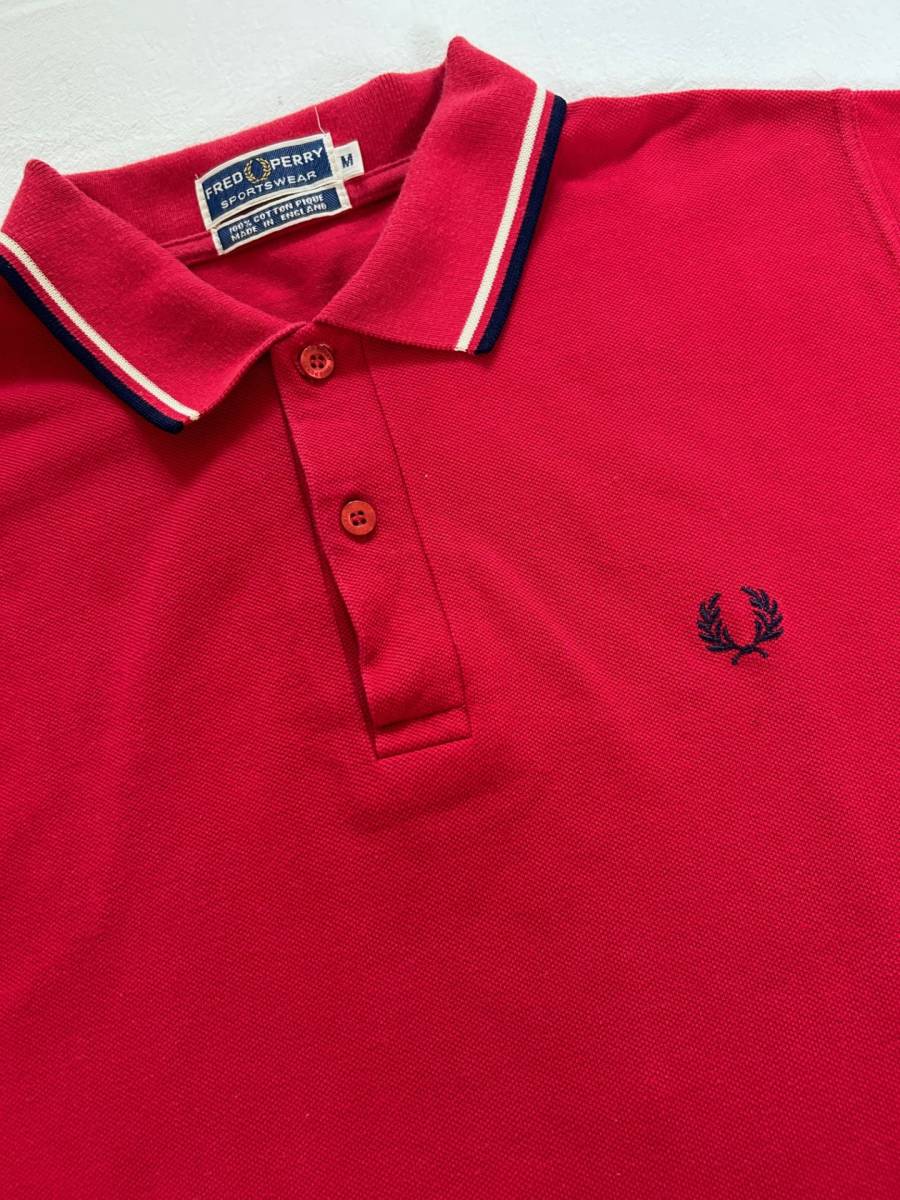 MADE IN ENGLAND フレッドペリー ポロシャツ サイズM 赤 イギリス製 FRED PERRY ビンテージの画像3