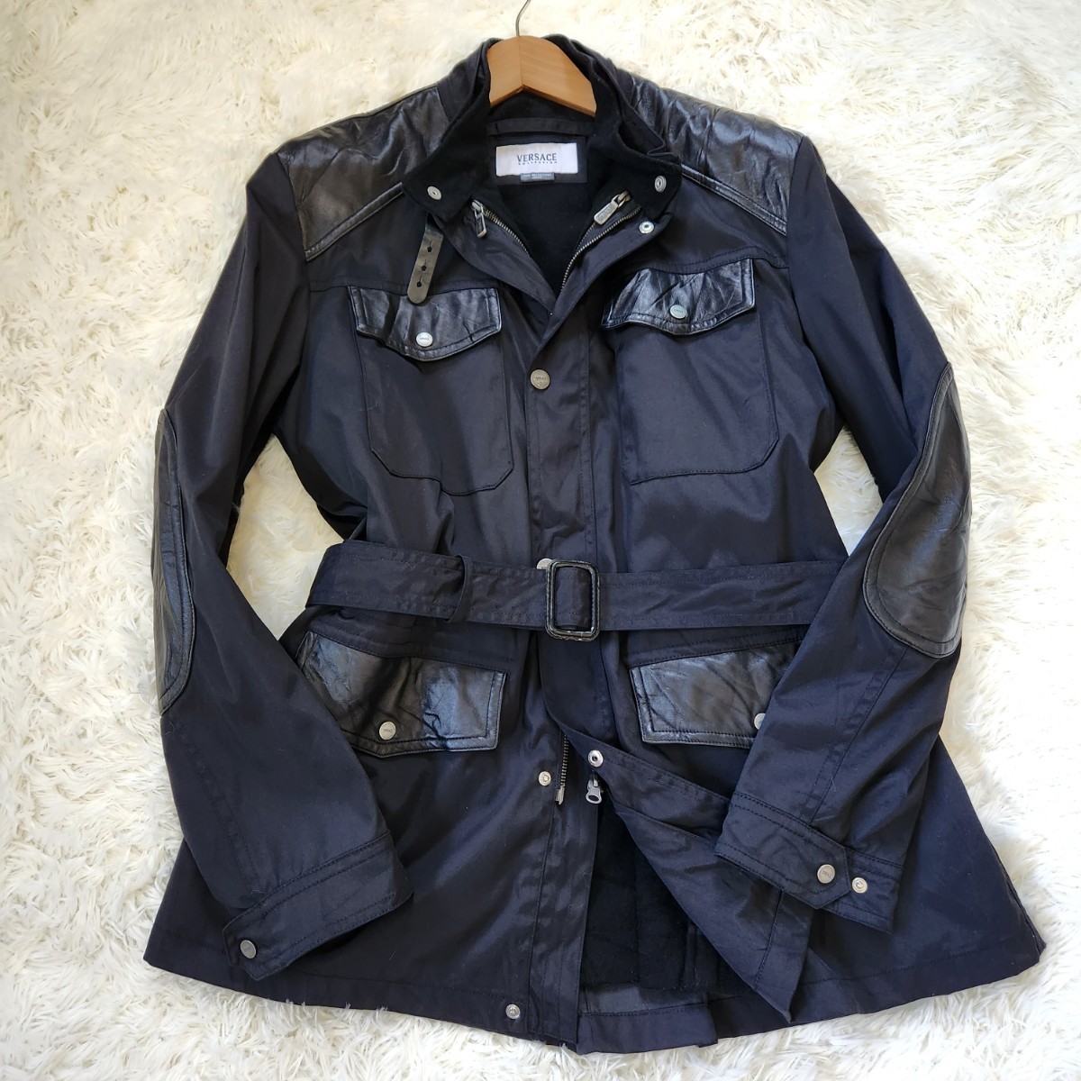 美品 ヴェルサーチ【レザー切り替え 希少サイズ50 XL】VERSACE コート
