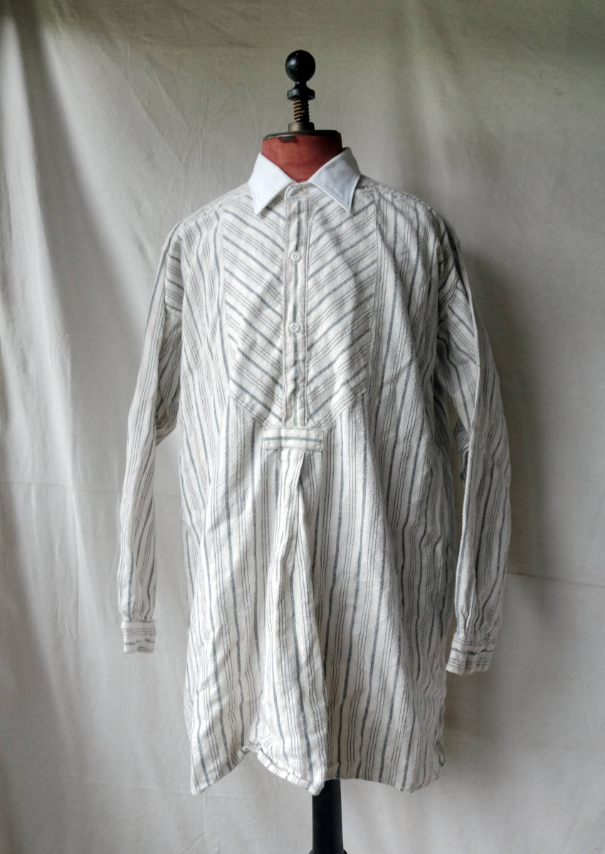 1910's 1920's フランス ヴィンテージ ごま塩ストライプ切替ドレス