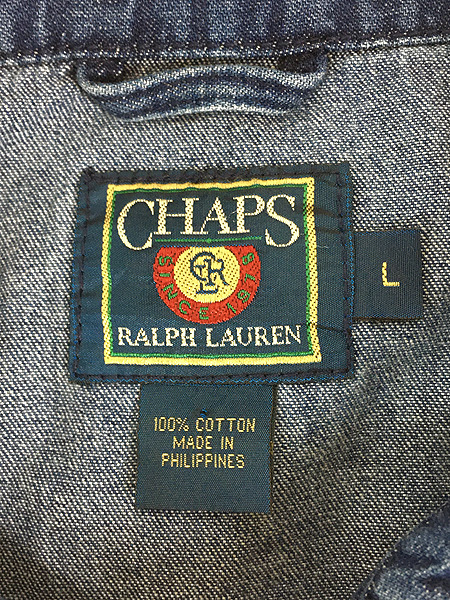 古着 90s CHAPS Ralph Lauren 星条旗 プリント ライト デニム ジャケット L 古着_画像8