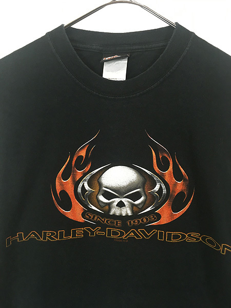 古着 00s USA製 HARLEY DAVIDSON スカル ファイヤー イーグル 長袖 Tシャツ ロンT M 古着_画像2