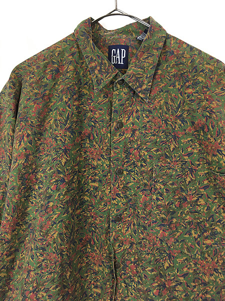 古着 90s GAP ボタニカル フラワー アート 総柄 コットン シャツ L_画像2