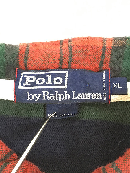 古着 90s Polo Ralph Lauren ボーダー × チェック フランネル ラガー ラグビー シャツ XL 古着_画像6