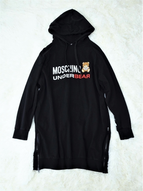 【MOSCHINO UNDERWEAR | モスキーノ アンダーウェア】フーデッドワンピース パーカーワンピース チュニック くま テディベア 裏起毛 即決