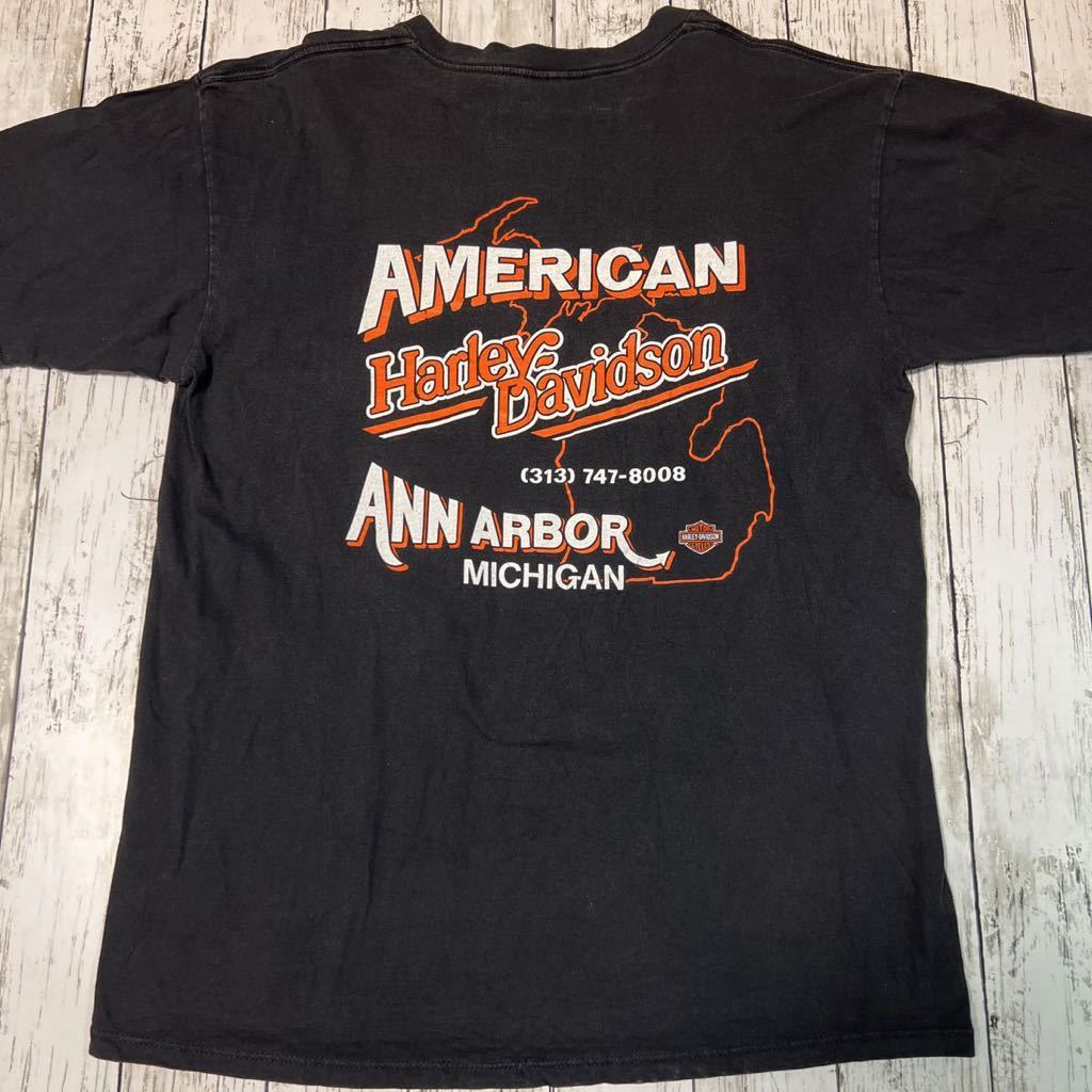 90s USA製 HARLEY-DAVIDSON ハーレーダビッドソン R.K.STRATMAN 1998 ファイヤー AMERICAN ANN ARBOR MICHIGAN ビンテージ 半袖Tシャツ