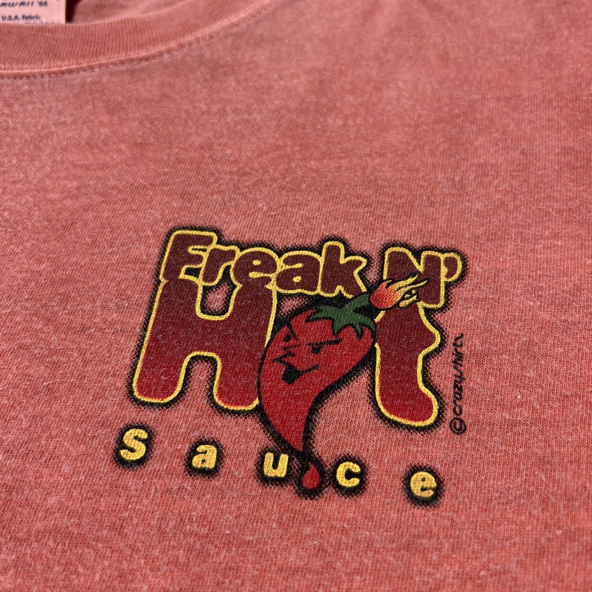 crazy shirts クレイジーシャツ HAWAII 64' Freak N' Hot Sauce CHILE DYED 唐辛子染め 両面 プリント ビンテージ 半袖Tシャツ_画像5