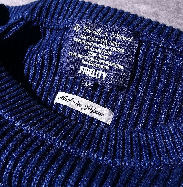 FIDELITYfiteliti индиго вырез лодочкой раскладушка вязаный свитер la gran рукав сделано в Японии . плетеный мужской (M) *o-582