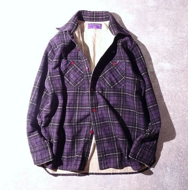 NEPENTHES ネペンテス チェック ワークシャツ ネルシャツ ダブルポケット 日本製 コットン 羽織 ダークパープル メンズ (M) ●o-557