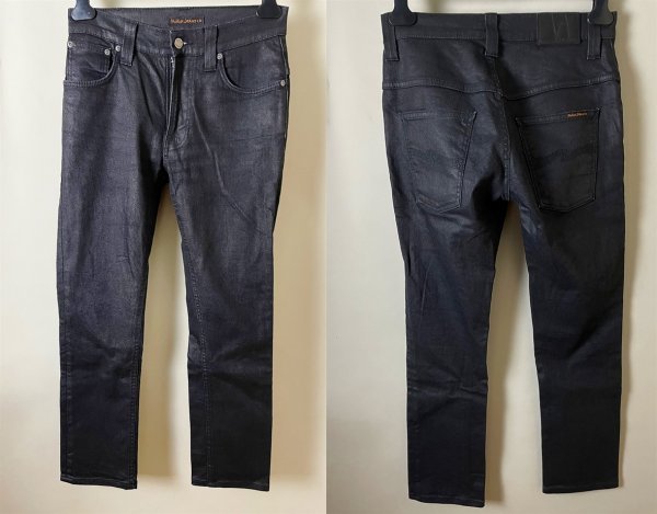 *[USED goods ]NudieJeans Nudie Jeans THIN FINNsin fins BACK 2 BLACK coating stretch black Denim pants W29 L32