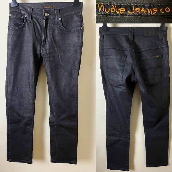 *[USED goods ]NudieJeans Nudie Jeans THIN FINNsin fins BACK 2 BLACK coating stretch black Denim pants W29 L32