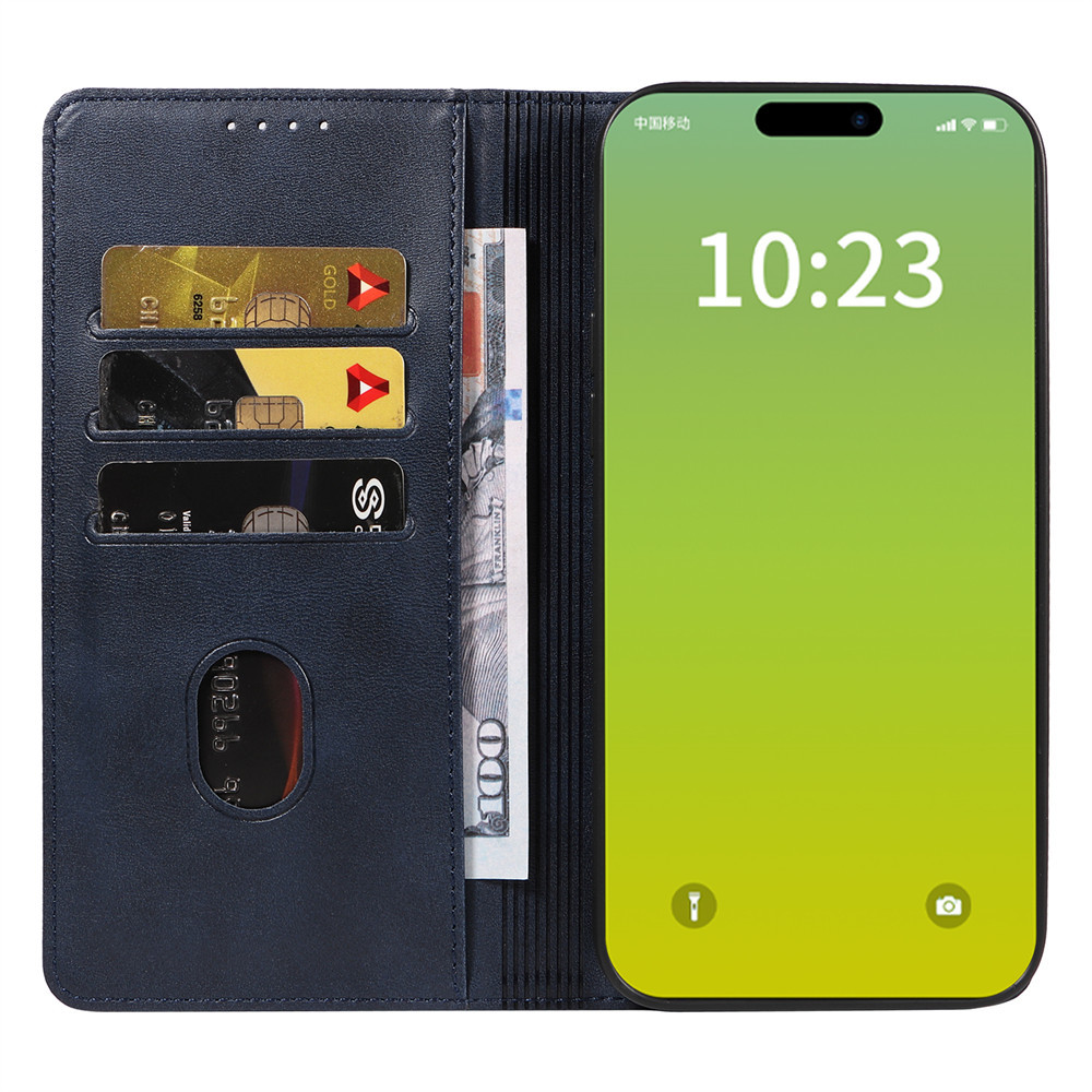 ネイビー iPhone15 Pro ケース 手帳型 PUレザーケース 人気 カード収納 おすすめ アイフォーン フィフティーン プロ専用 マグネットスタン_画像4