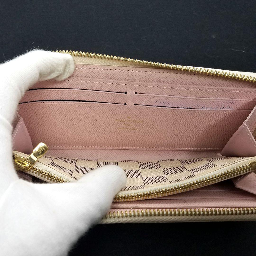 ルイヴィトン アズール クレマンス ジッピーウォレット 長財布 ピンク Louis Vuitton スペイン製 N61264 ラウンドファスナー  ダミエ 白