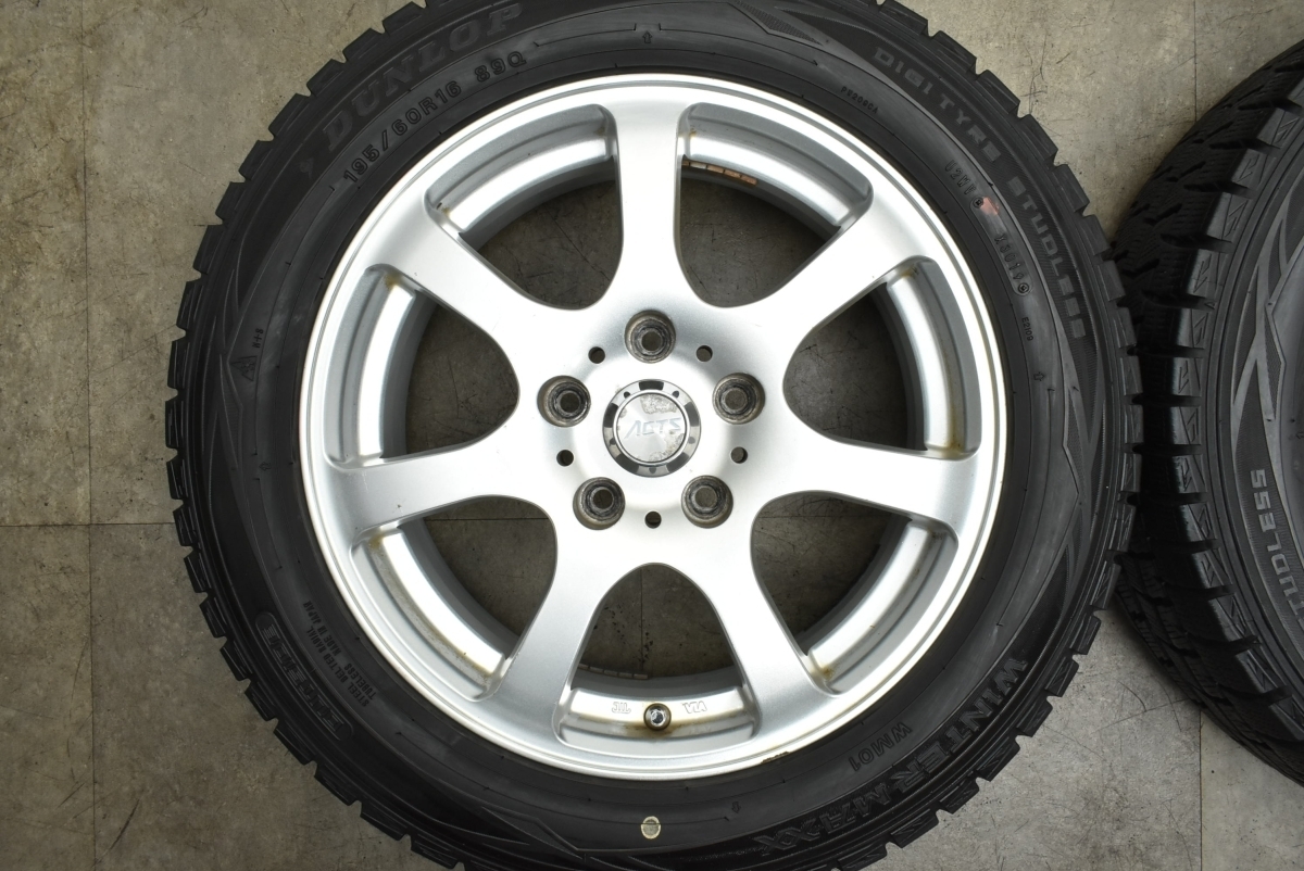 【程度良好品】ACTS 16in 6.5J +38 PCD114.3 ダンロップ ウィンターマックス WM01 195/60R16 ノア ヴォクシー セレナ ステップワゴン_画像2